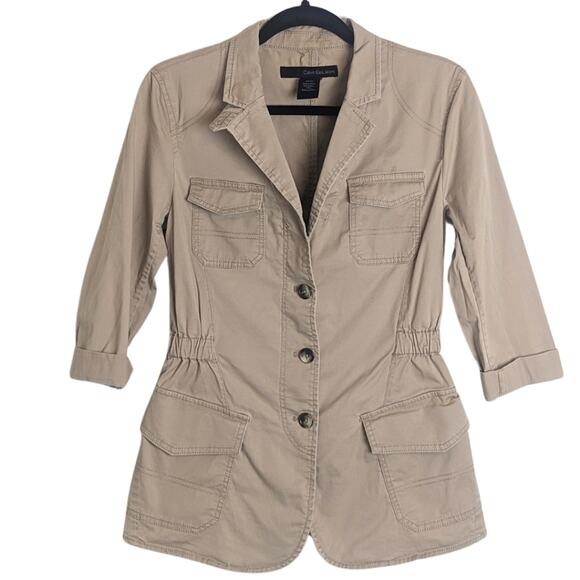 Gorpcore Utility Khaki Cargo Mid Trench Style Jacket Women's Size Small - Picture 12 of 12